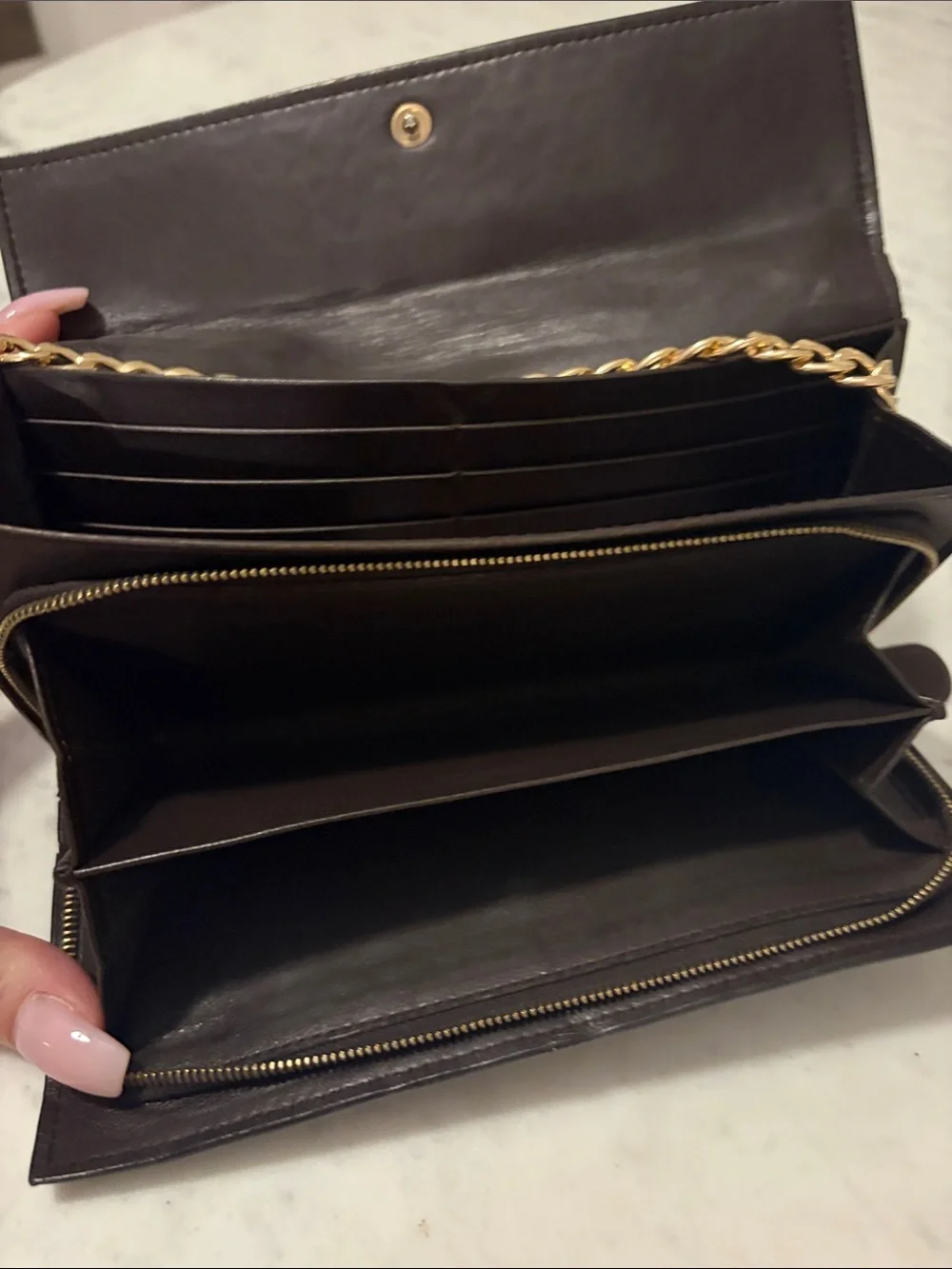 Bottega Veneta Dark Brown Intrecciato Leather Chain Clutch - Picture 2 of 6